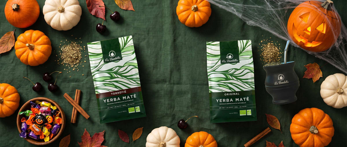 Matés Torréfié et Original avec citrouilles, bonbons et toile d'araignée